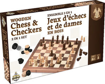Ensemble Échecs et Dames en bois 2-en1