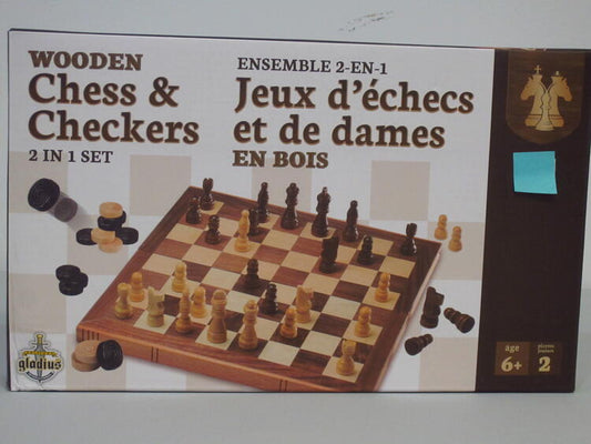 Ensemble Échecs et Dames en bois 2-en1